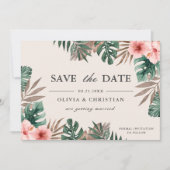 Tropisch Aquarel Groen Monstera Bloem Bruiloft Save The Date (Voorkant)