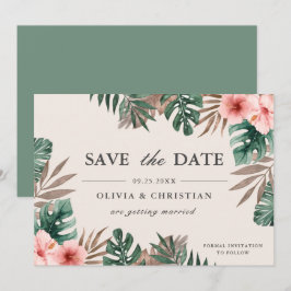Tropisch Aquarel Groen Monstera Bloem Bruiloft Save The Date