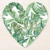 Tropisch Aquarel Groene Bladeren Goud Liefde (dun) Kartonnen Onderzetters (Voorkant)
