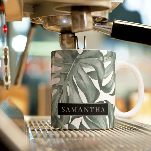 Tropisch Aquarel Modern Oase Bladeren Patroon Tweekleurige Koffiemok