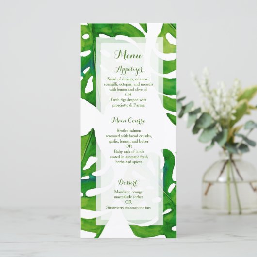Tropisch aquarelblad met menu (Staand voorkant)