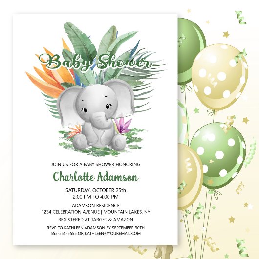 Tropisch Baby olifant Baby shower Kaart