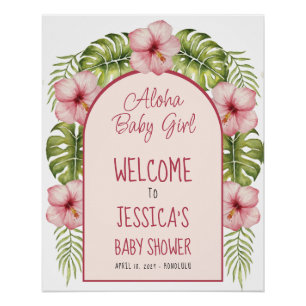 Tropisch Baby shower Aloha Baby Meisje Welkomstbor Perfect Poster