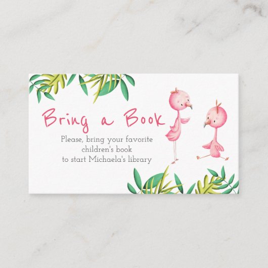 Tropisch Baby shower Flamingo brengt boek mee Informatiekaartje (Voorkant)