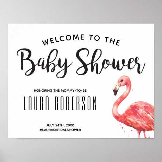 Tropisch Baby shower Flamingo Welkomstteken Poster (Voorkant)