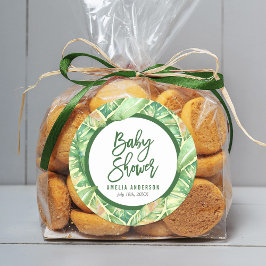 Tropisch Baby shower Groene Waterverf bladeren Ronde Sticker