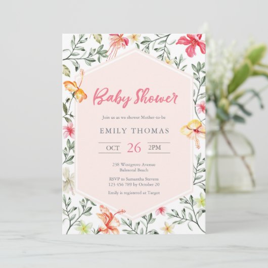 Tropisch Baby shower Invitation Girl Kaart (Staand voorkant)