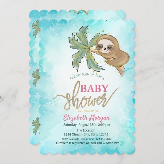 Tropisch Baby shower met slaapsleuf Kaart (Voorkant / Achterkant)