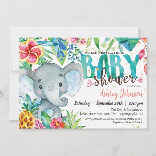 Tropisch Baby shower, olifant Kaart (Voorkant)