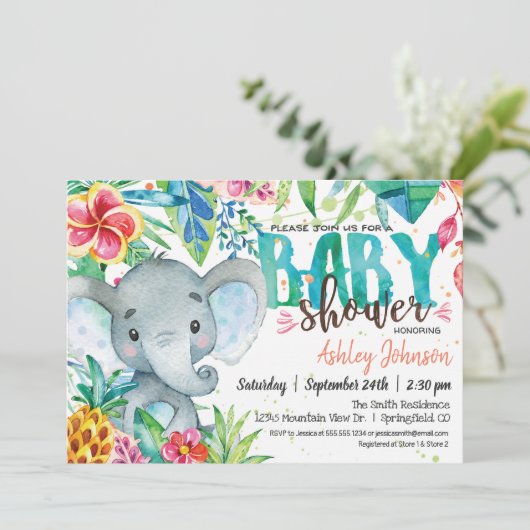 Tropisch Baby shower, olifant Kaart (Staand voorkant)