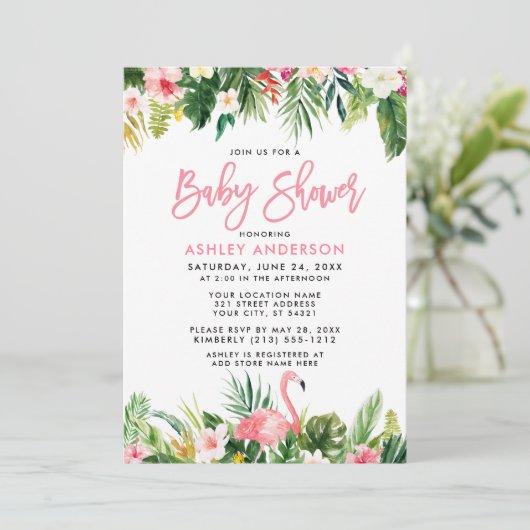Tropisch Baby shower Penseel Script Kaart (Staand voorkant)