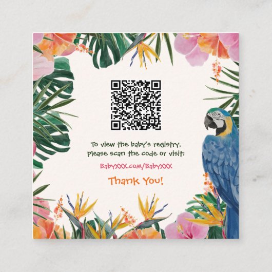 Tropisch Baby shower QR Code Gift Registry Informatiekaartje (Achterkant)