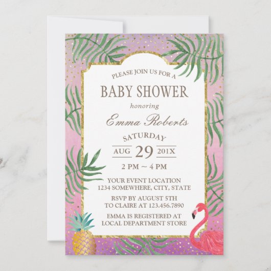 Tropisch Baby shower van de Waterverf van ananas Kaart (Voorkant)