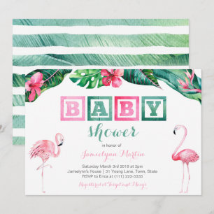 Tropisch Baby shower van Flamingo Invites, bladerd Kaart