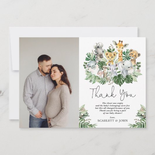 Tropisch Baby shower van wilde Oerwouden Safari Bedankkaart (Voorkant)