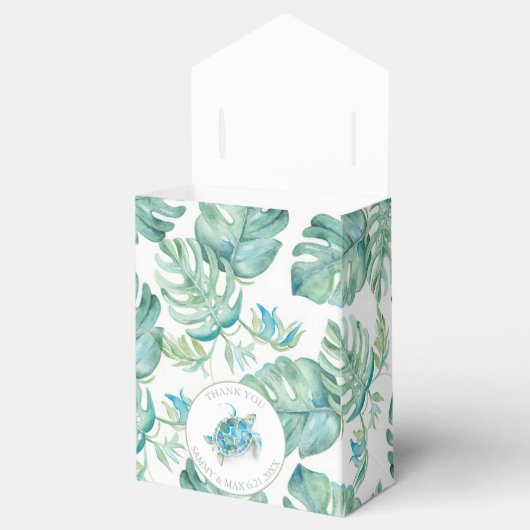 Tropisch Baby shower Zee Schildpad Monstera Leaf Bedankdoosjes (Geopend)