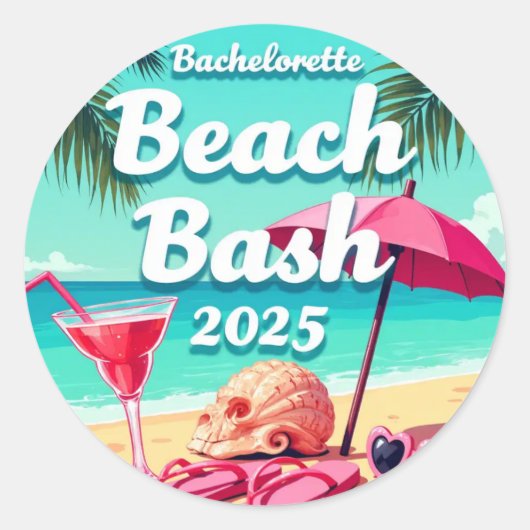 Tropisch Bachelorette Beach Bash 2025 Ronde Sticker (Voorkant)