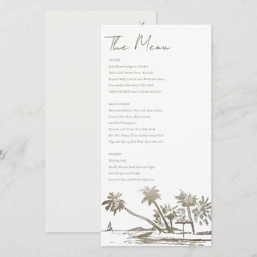 Tropisch balkpalm ketch Wedding Gold Menu Kaart (Voorkant / Achterkant)