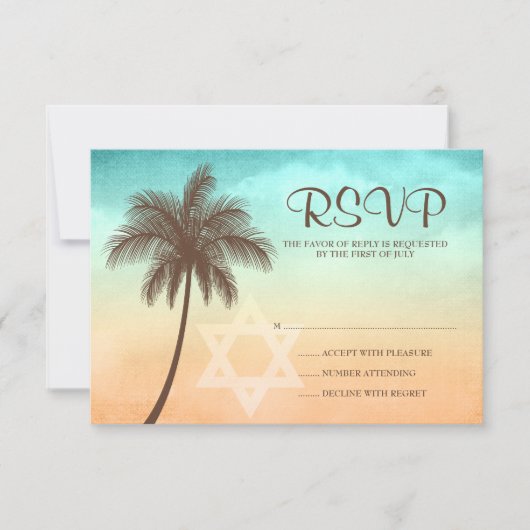 Tropisch balpalm Bat Mitzvah-reactiekaart RSVP Kaartje (Voorkant)