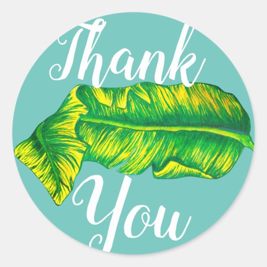 Tropisch bananenblad dank u ronde sticker (Voorkant)