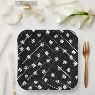 Tropisch bananenblad en bloemen zwart botanisch papieren bordje