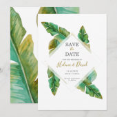 Tropisch bananenblad Save the date Kaart (Voorkant / Achterkant)
