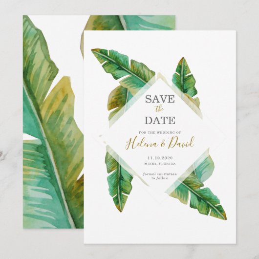 Tropisch bananenblad Save the date Kaart (Voorkant / Achterkant)