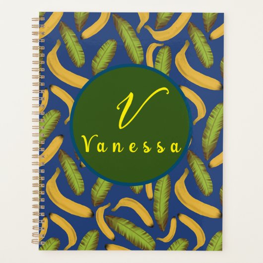 Tropisch bananenblauw-bladmonogram planner (Voorkant)