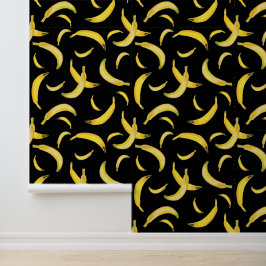 Tropisch bananenpatroon op zwart behang