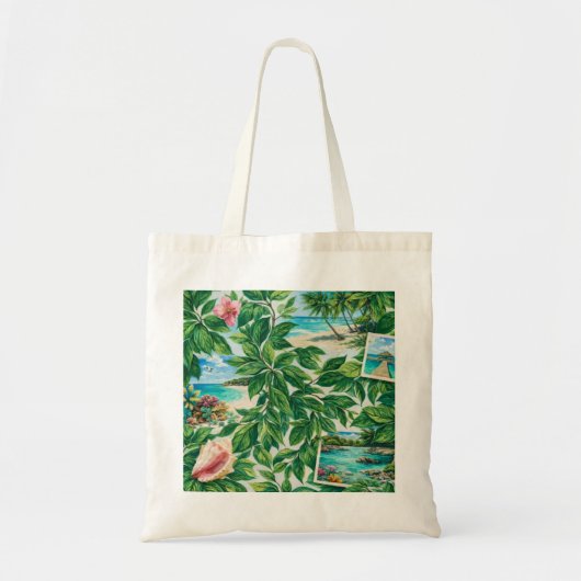 Tropisch Barbuda Strand Botanische Collage Tote Bag (Voorkant)