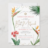 Tropisch Bat Mitzvah Floral Waterverf Gold Script Kaart (Voorkant)