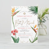 Tropisch Bat Mitzvah Floral Waterverf Gold Script Kaart (Staand voorkant)