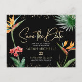 Tropisch BBT Mitzvah Save Date Black Gold Floral Uitnodiging Briefkaart (Voorkant)