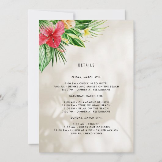 Tropisch Beach Bachelorette Weekend Getaway Kaart (Achterkant)