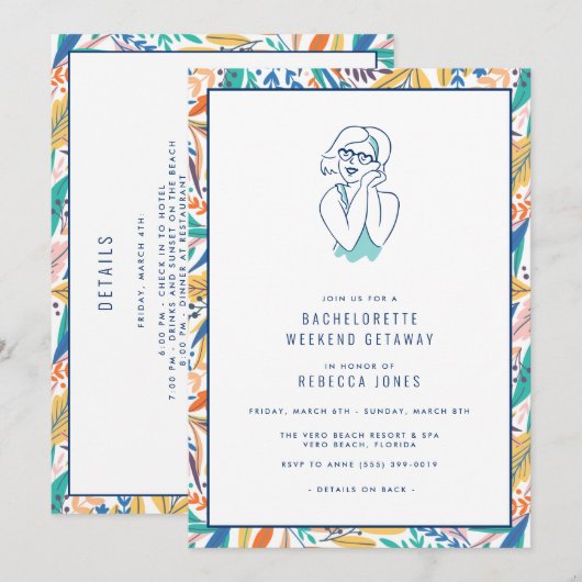 Tropisch Beach Bachelorette Weekend Getaway Kaart (Voorkant / Achterkant)