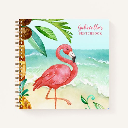 Tropisch Beach Flamingo Personalized Sketchbook Notitieboek (Voorkant)