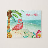 Tropisch Beach Flamingo Persoonlijke Kinderen Legpuzzel (Horizontaal)