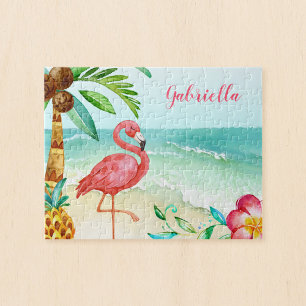 Tropisch Beach Flamingo Persoonlijke Kinderen Legpuzzel