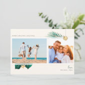 Tropisch Beach Green Gold Greenery 2-foto Feestdagenkaart (Staand voorkant)