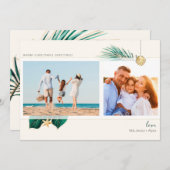 Tropisch Beach Green Gold Greenery 2-foto Feestdagenkaart (Voorkant / Achterkant)