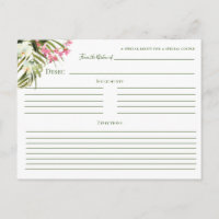Tropisch-Beach Greenery Pink Floral Recipe Kaarten