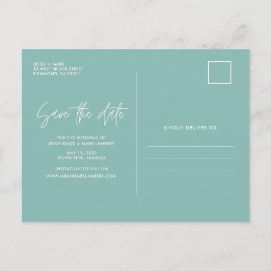 Tropisch Beach Jamaica Weddenschap redt de data Aankondigingskaart (Achterkant)