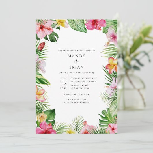 Tropisch Beach Photo Wedding Kaart (Staand voorkant)