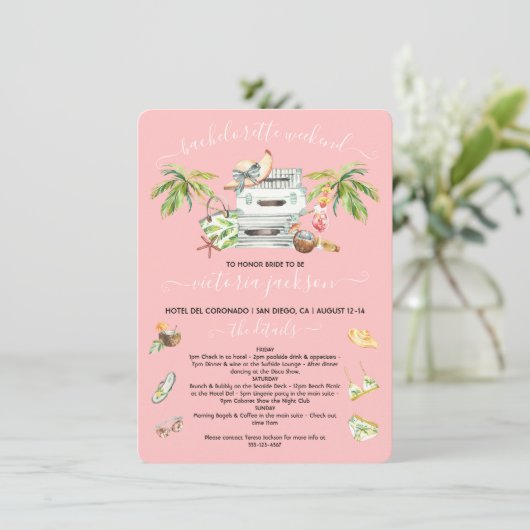Tropisch Beach Pool Bachelorette Weekend Kaart (Staand voorkant)