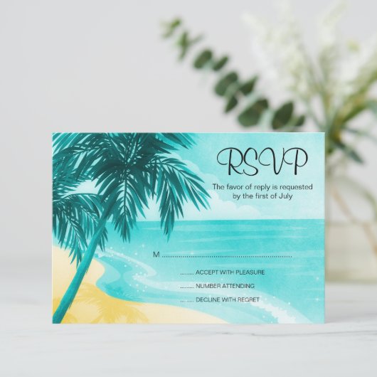 Tropisch-Beach-reactiekaart RSVP Kaartje (Staand voorkant)