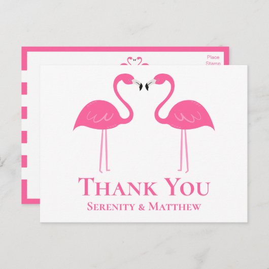 Tropisch Beach roze flamingo Weddenschap Bedankt Briefkaart (Voorkant / Achterkant)
