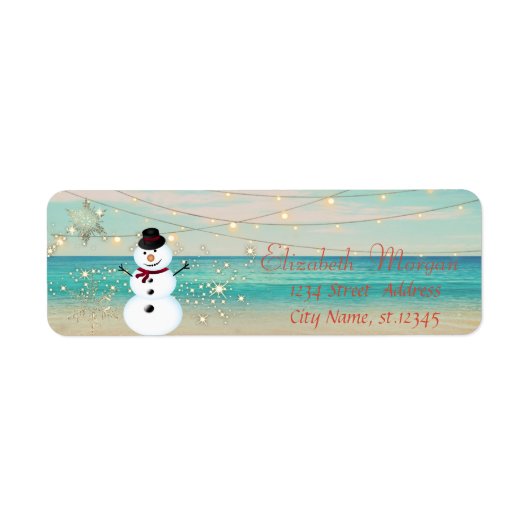 Tropisch, Beach, Snowman, Lichten, Snowflakes Etiket (Voorkant)