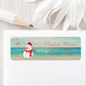 Tropisch, Beach, Snowman, Snowflakes Etiket (Insitu)