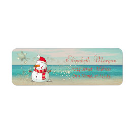 Tropisch, Beach, Snowman, Snowflakes Etiket