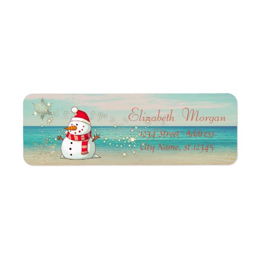 Tropisch, Beach, Snowman, Snowflakes Etiket (Voorkant)